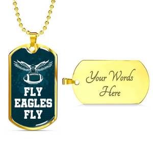 Fly Eagles Fly Necklace Stainless Steel or 18k Gold Dog Tag 24" Chain